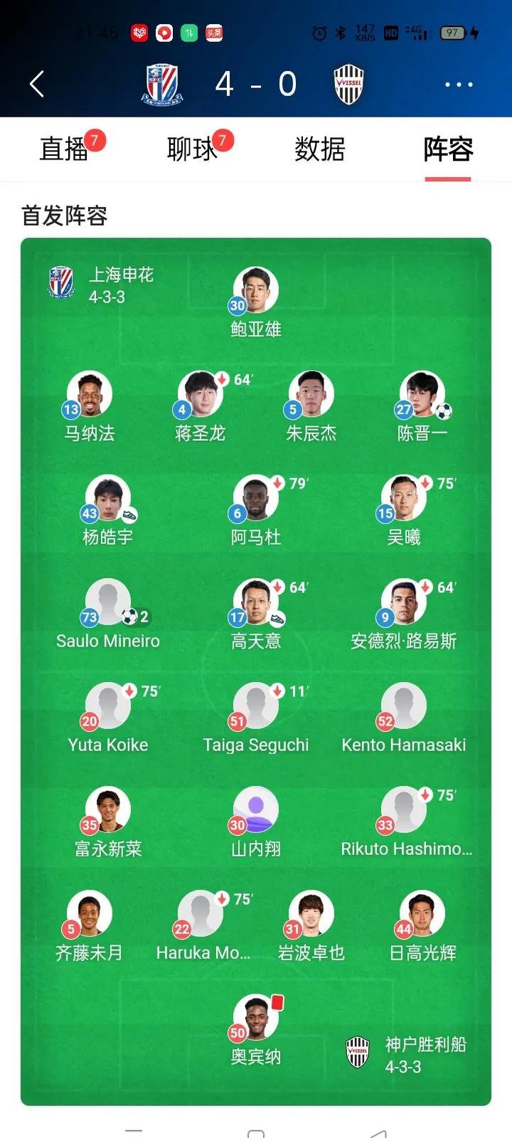 包含申花成功零封那不勒斯，门将赛后获得全场最佳的词条